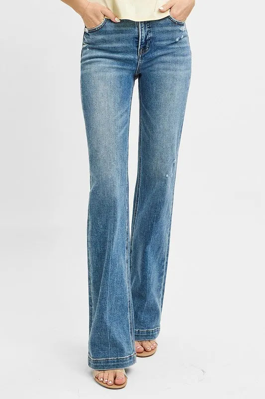 High-Waisted Flare Leg Denim Jeans