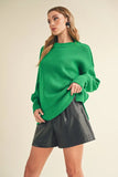 Ribbed Hem Side Slit Round Neck Sweater