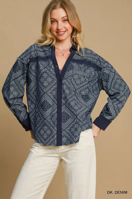 Diamond Quilted Denim Shirt Jacket