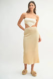 Ribbed Knit Color Block Cutout Midi Dress