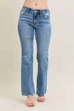 Full Size Mid Rise Distressed Edge Bootcut Denim Pants