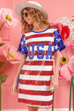 American Flag Theme Usa Print Sequin Dress