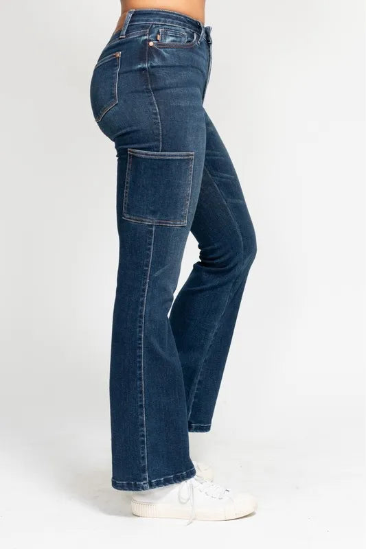 Full Size High Waist Cargo Bootcut Jeans Plus Size
