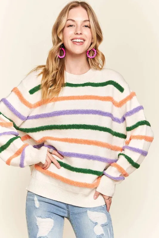 Fluffy Stripe Casual Sweater Top