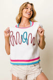 Glam Metallic Letter Puff Sleeve Sweater
