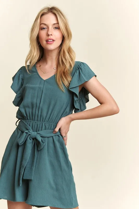 Ruffle Sleeves Romper with Pockets