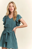 Ruffle Sleeves Romper with Pockets