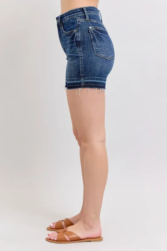 High Waist Tummy Control Destroy Release Hem Denim Shorts