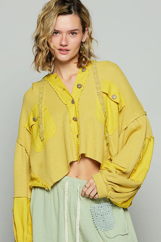 Distressed Knit Cropped Hooded Jacket