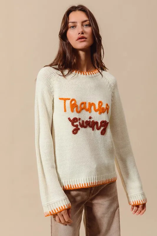 Thanksgiving Tinsel Lettering Sweater Top