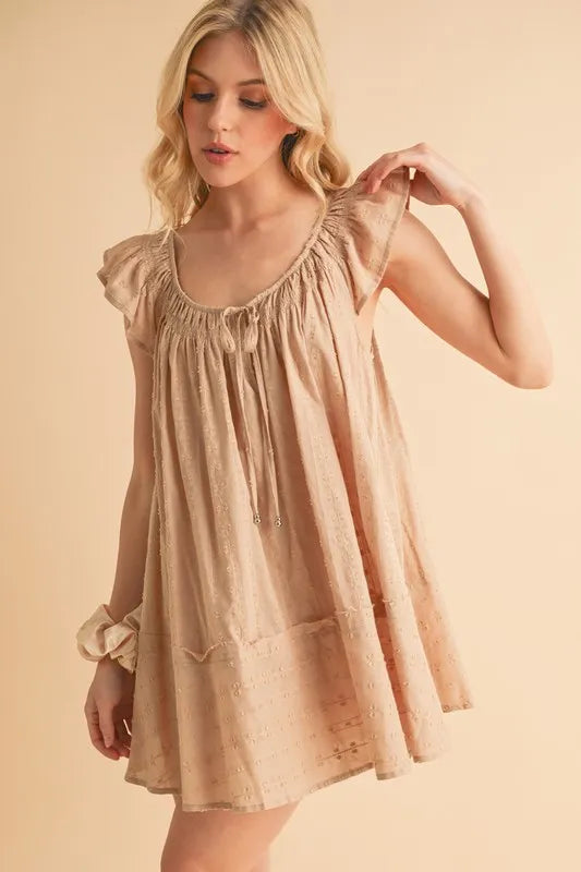 Ruffled Cap Sleeve Cotton Tunic Mini Dress