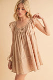 Ruffled Cap Sleeve Cotton Tunic Mini Dress