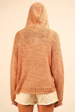 Oversized Openwork Lace Up Hooded Sweater