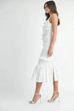Ruffled Popcorn Smocked Mermaid Midi Dress