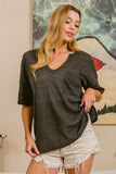 Boucle Sweater Knit Short Sleeve Henley Top