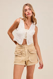 High-Waisted Utility Cotton Cargo Shorts