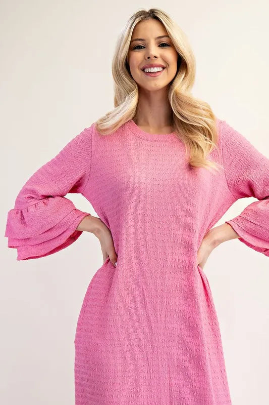 Full Size Textured Ruffle Hem Modest Dress Plus Size