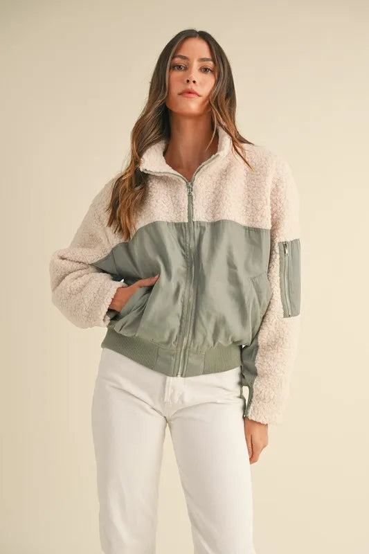 Shearling Contrast Bomber Jacket