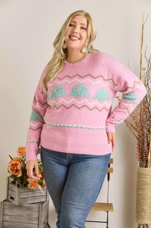 Full Size Fluffy Tree Sweater Top