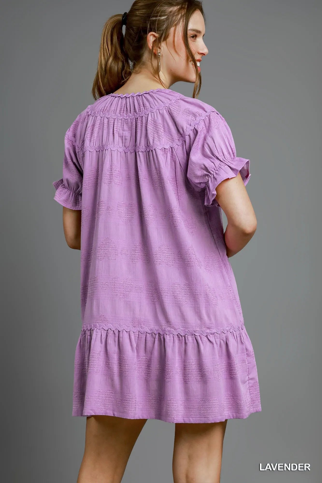 Heart Motif Ruffled Sleeve Babydoll Dress