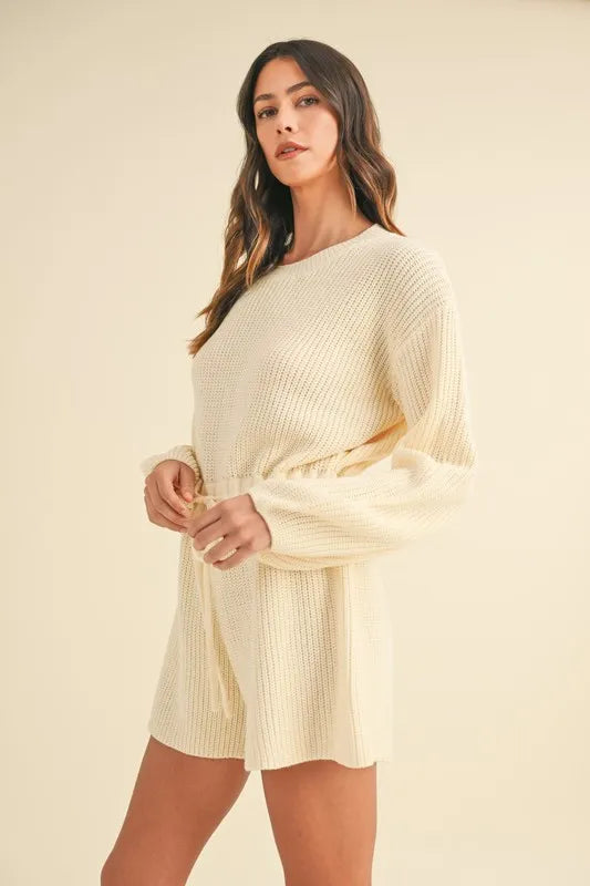Round Neck Long Sleeve Sweater Romper