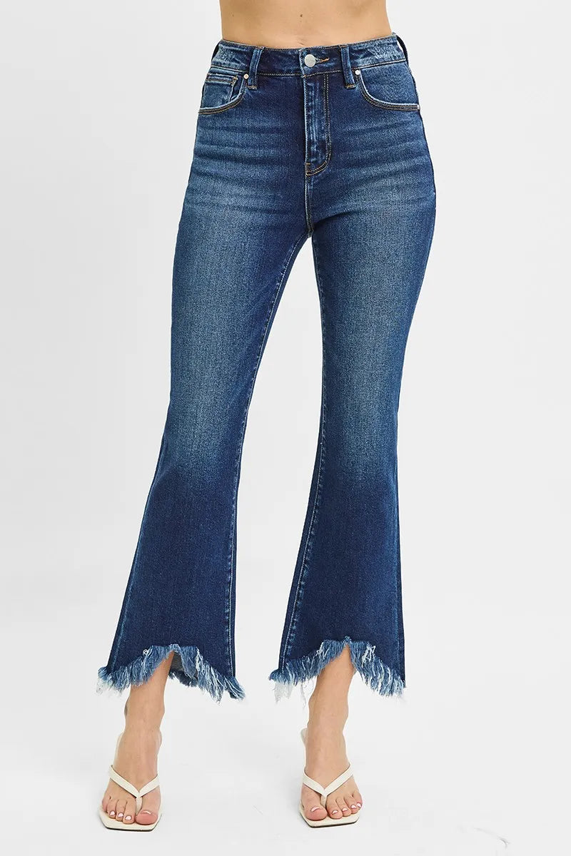 High Rise Crop Bootcut Fray Hem Jeans