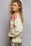 Textured Fabric Blend Jacket with Elegant Lace Trim