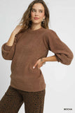 Ribbed Trim Sweater with Textured Long Sleeves