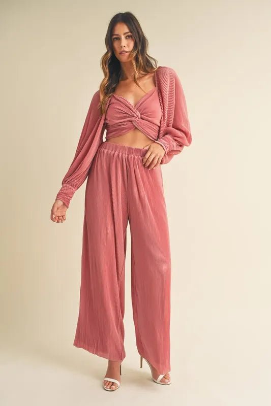 Front Twisted Long Sleeve Top and Pants Set