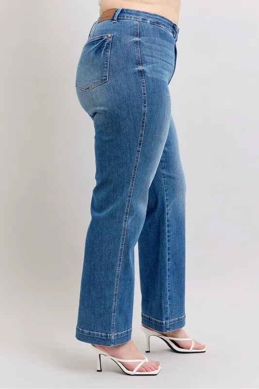 Full Size High Waist Contrast Thread Straight Plus Size
