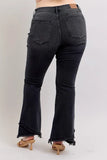 Full Size High Waist Flare W/ Mock Fray Tulip Hem Plus Size