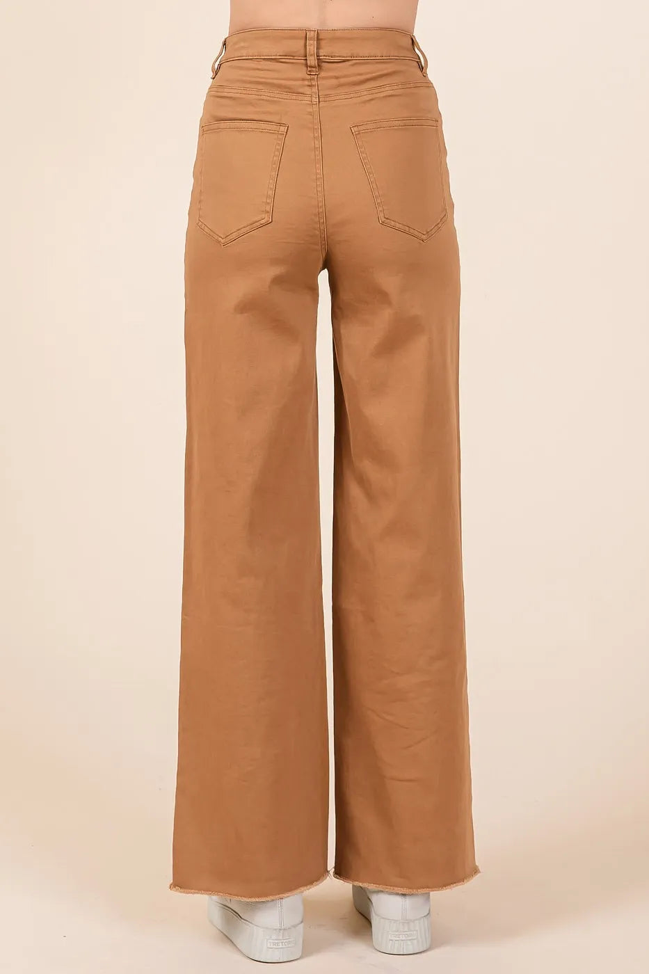 Twill High Waisted Button Fly Wide Leg Pants