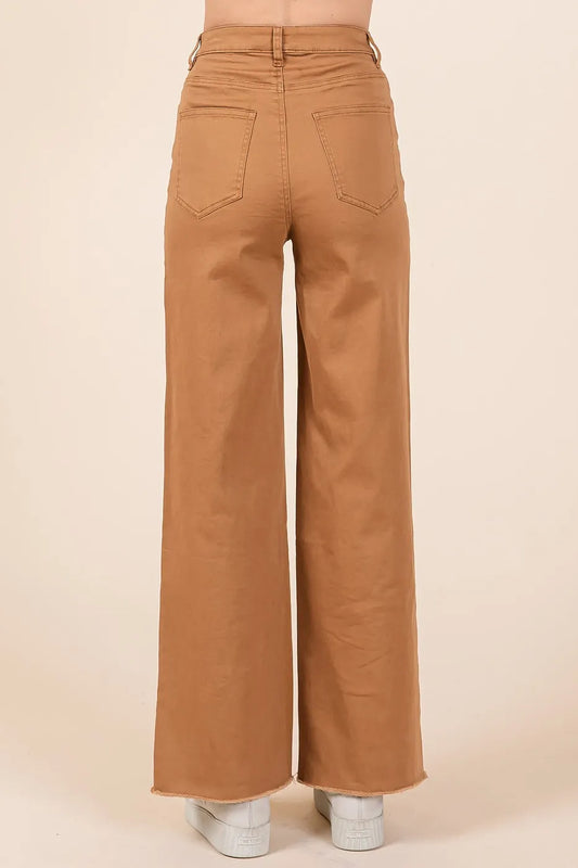 Twill High Waisted Button Fly Wide Leg Pants