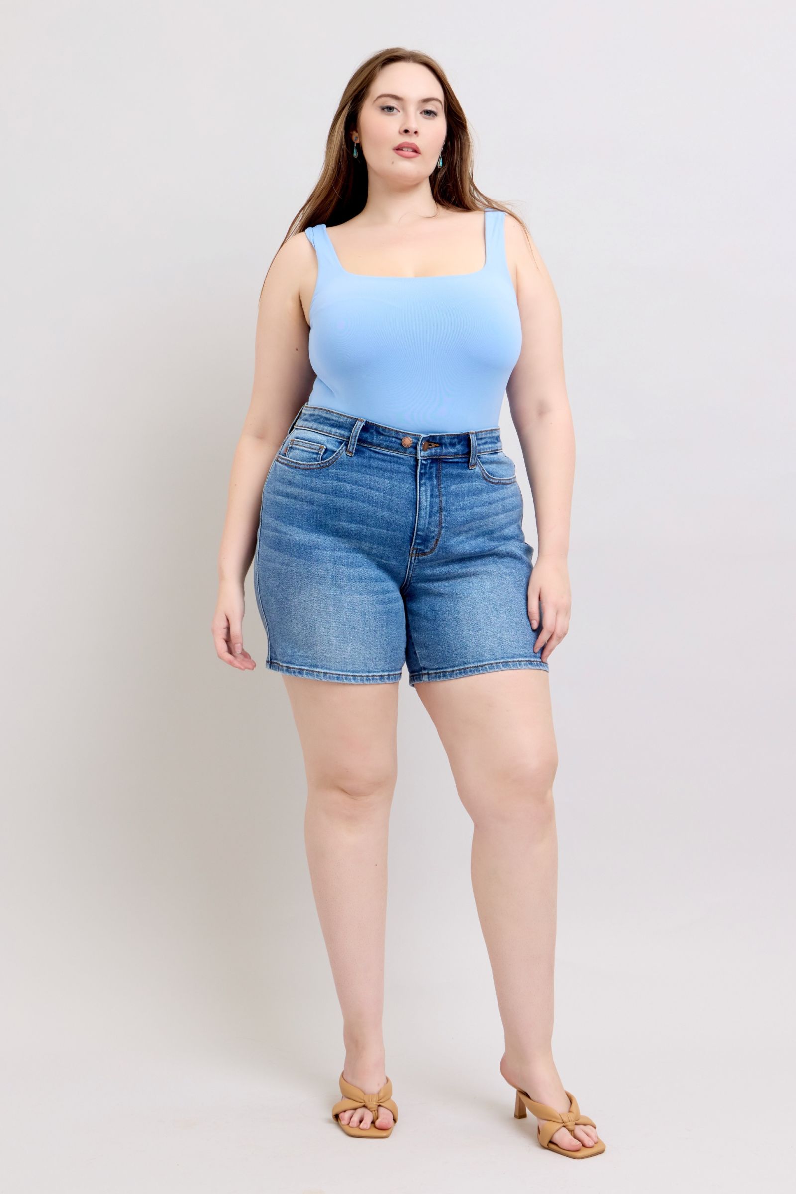 Full Size 2 Button Denim Shorts with Pockets Plus Size
