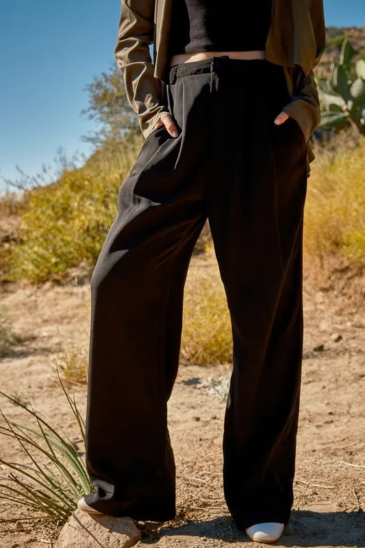 High Waist Front Pleat Wide Legs Pants