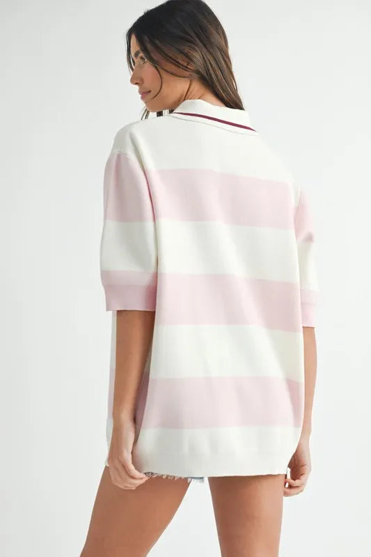 Oversized Stripe Polo Collar Sweater