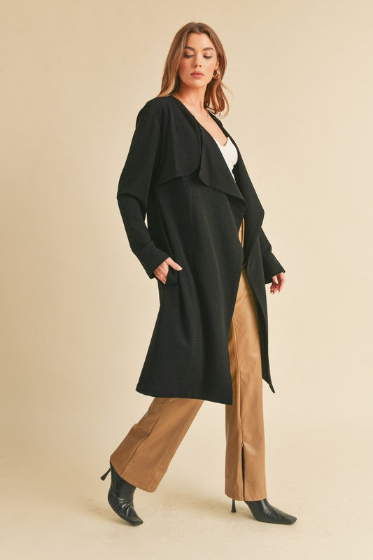 Open Front Long Sleeve Longline Coat