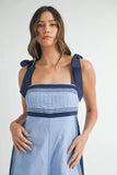 Linen Mix Chevron Sail Shoulder Strap Jumpsuit