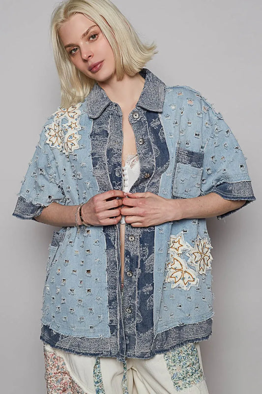 Patchwork Lace Bohemian Denim Top