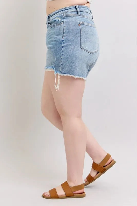 Plus Size HW Rigid Magic Destroy Cut Off Denim Shorts