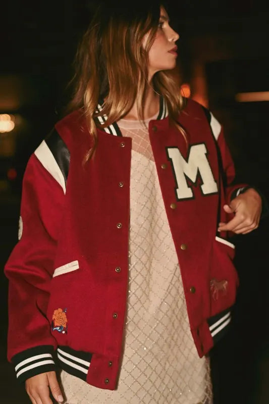M Bomber Varsity Jacket with Patch Detail