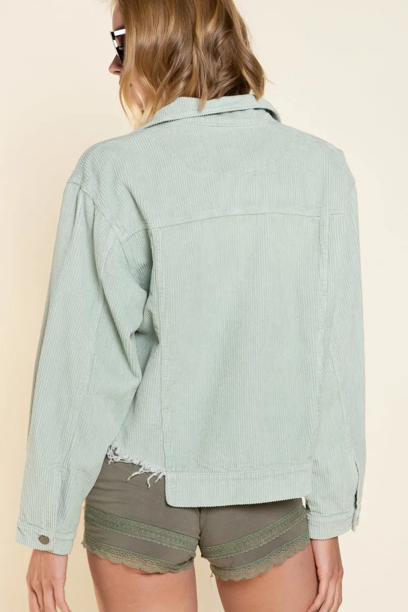 Cropped Distressed Denim Jacket with Pockets