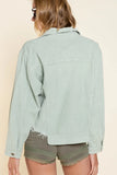 Cropped Distressed Denim Jacket with Pockets