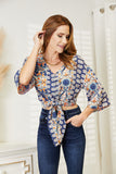 Twist Hem V-Neck Mid-Sleeve Blouse