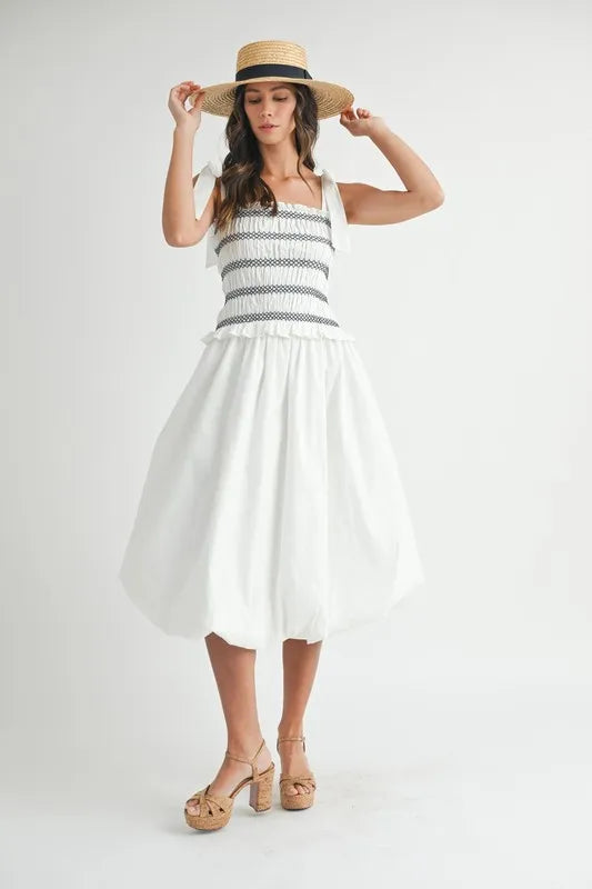 Smocked Bodice Bubble Midi Dress