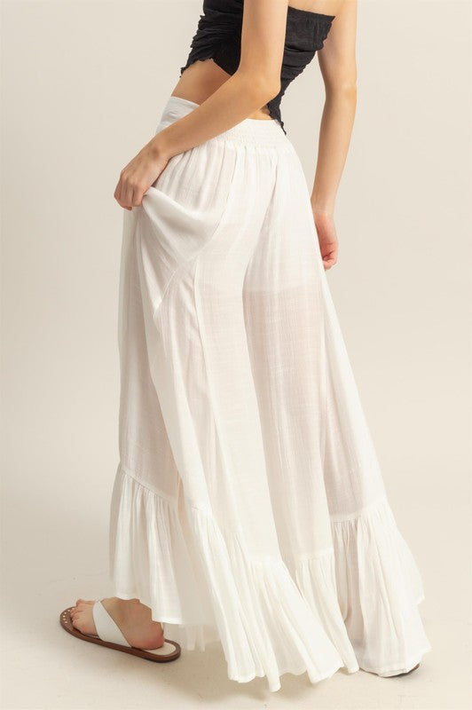 High-Waist Ruffle Flared Wide Leg Pants