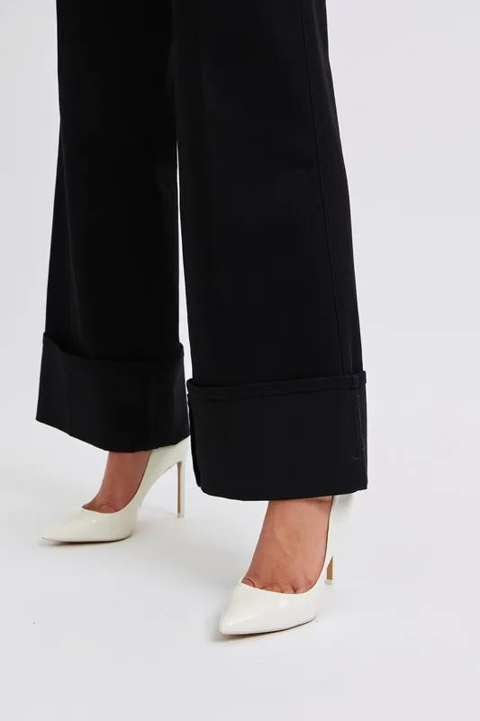Full Size High Waist Reto Wide Leg W/ Cuff Plus Size