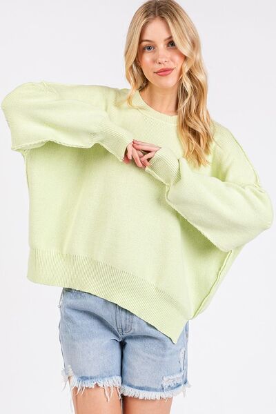Mittoshop Side Slit Round Neck Drop Shoulder Sweater