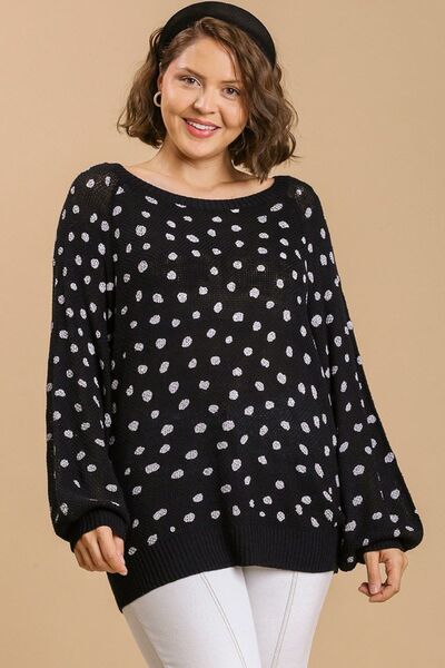 Full Size Dalmatian Hand Stamped Round Neck Sweater Plus Size