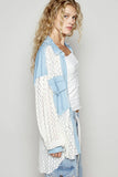 Chunky Knit-Sleeve Denim Mix Shirt